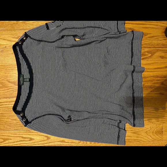Ralph Lauren Tops - Ralph Lauren Striped Button-Shoulder Top Size Large Navy and white stripe
